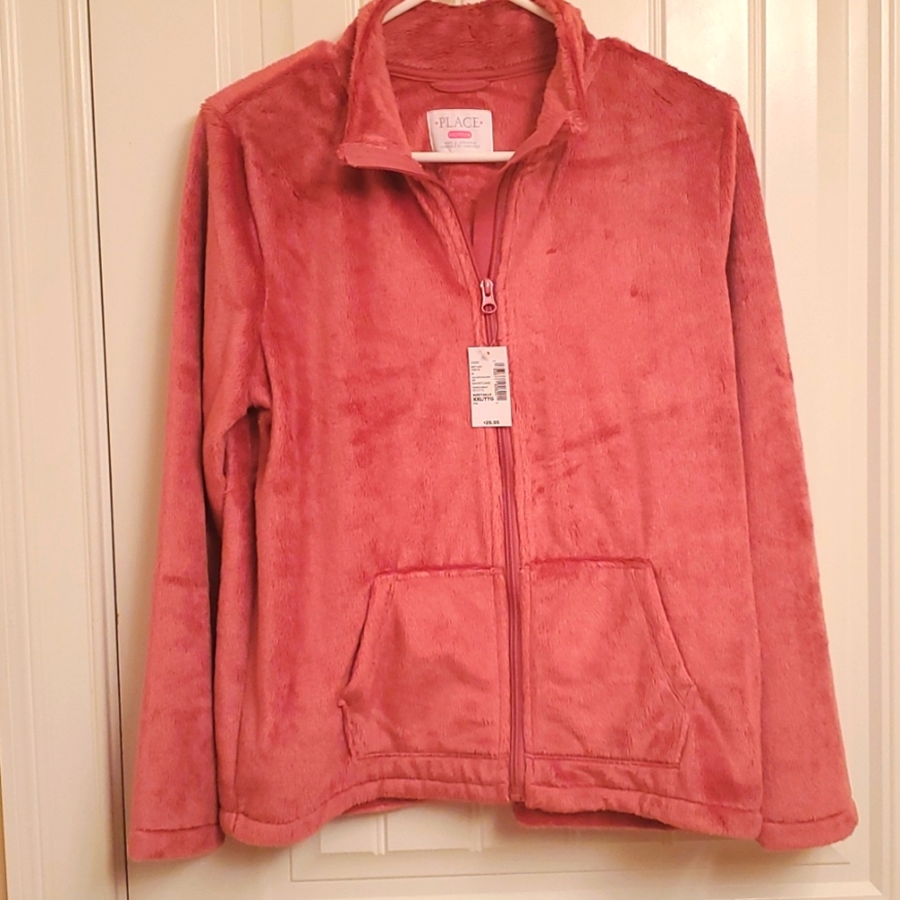 NWT The Children's Place Girls Faux Fur Jacket. Color Shortcake (Mauve), Size 16